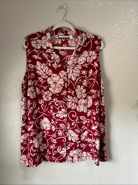 croft & barrow Women’s Red White Floral Sleeveless Button-Down Top Sz 2X Casual